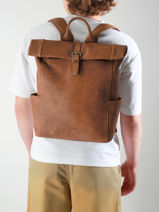 Leather Spider Backpack 2 Compartments Etrier Brown spider ESPI8102-vue-porte